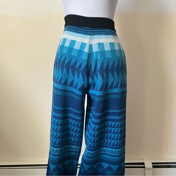 Stella Jean Blue Geometric Patterned High Rise Wide Leg Wool Knit Pants size 38 - Picture 3 of 10